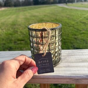 Prinz Silver Mercury Glass Votive Holder 4.5 X 3.5 Inches Metal Basket Outer